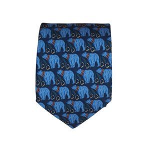 BROOKS BROTHERS MAKERS Blue Equestrian Bear Silk Tie USA 59"/ 3.5" EC